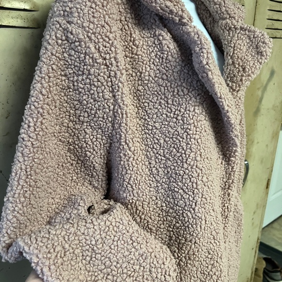 Stoosh Mauve Lined Sherpa Teddy Bear Coat Size L - Picture 3 of 8